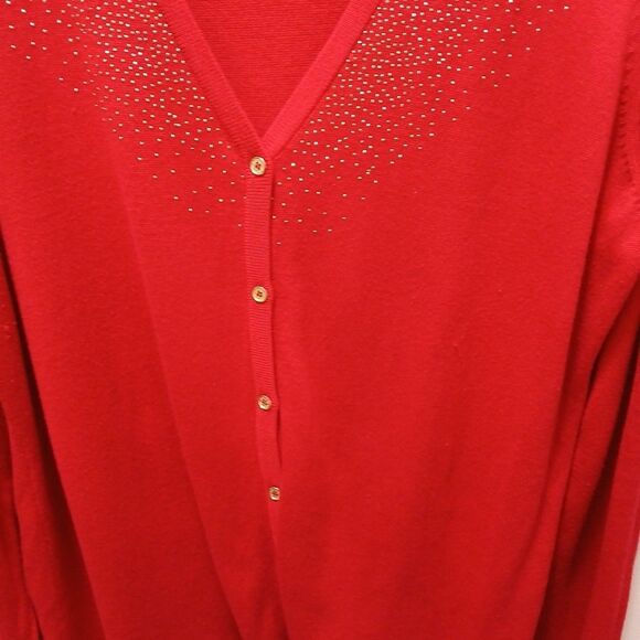 Calvin Klein Red Gold Dots Logo V-neck Gold Button Up Cardigan Sweater XL - Picture 5 of 16